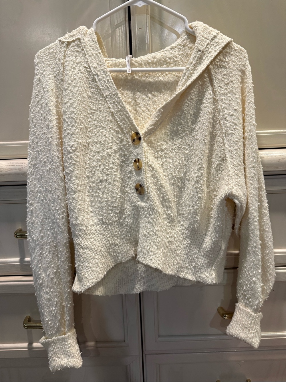 Free People Found My Friend Cream Button-Front Hooded Sweater